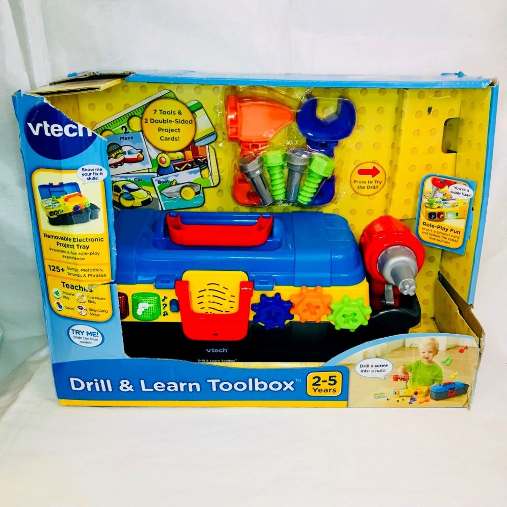 VTech Drill and Learn Toolbox With 125+ Songs Sounds Phrases, Damage Box NIB